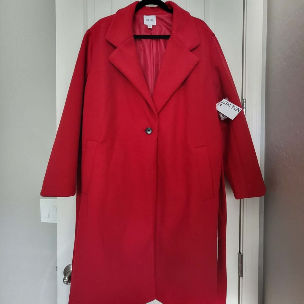 Nine West Vibrant Red Long Wrap Coat